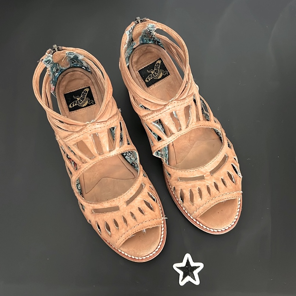 Freebird by Steven Leather Heeled Ponce Sandal in Camel (SKU #711681930516)